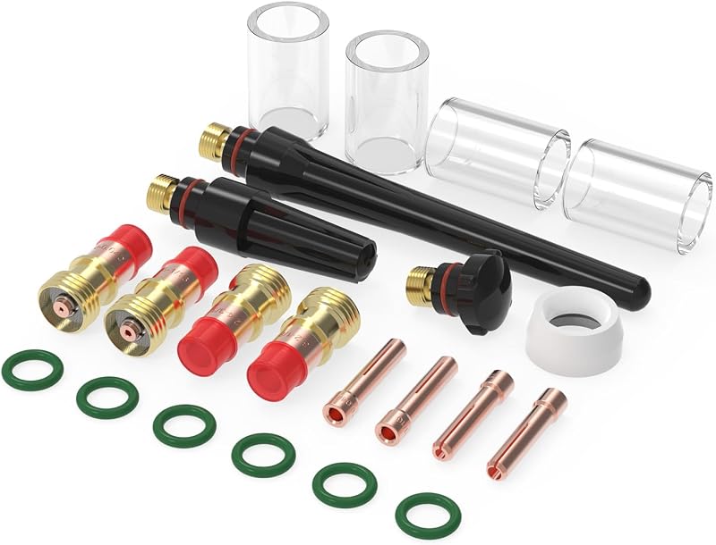 YESWELDER 22Pcs TIG Welding Torch Stubby Gas Lens #10 Glass Cup Kit | for WP-17/18/26