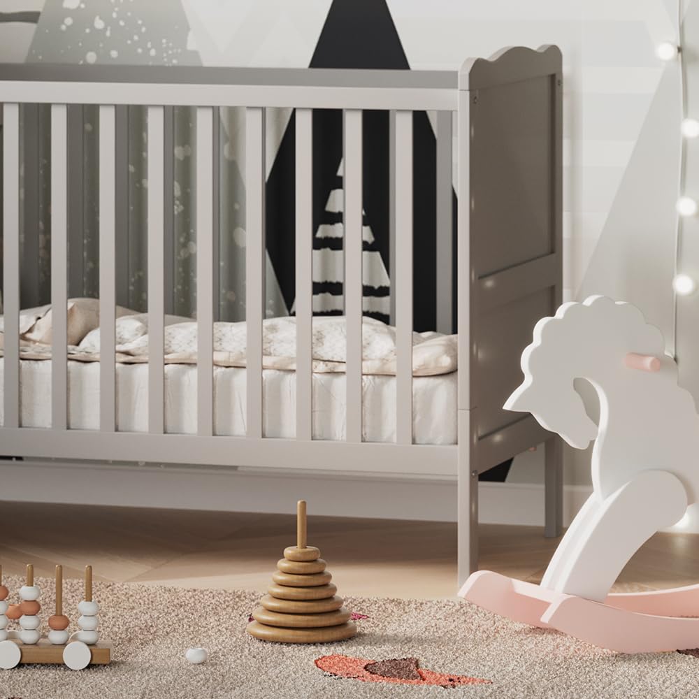 VitaliSpa Culla neonato Tobi, Grigio, 60x120 cm, con rete a doghe regolabile in altezza e sponde laterali rimovibili