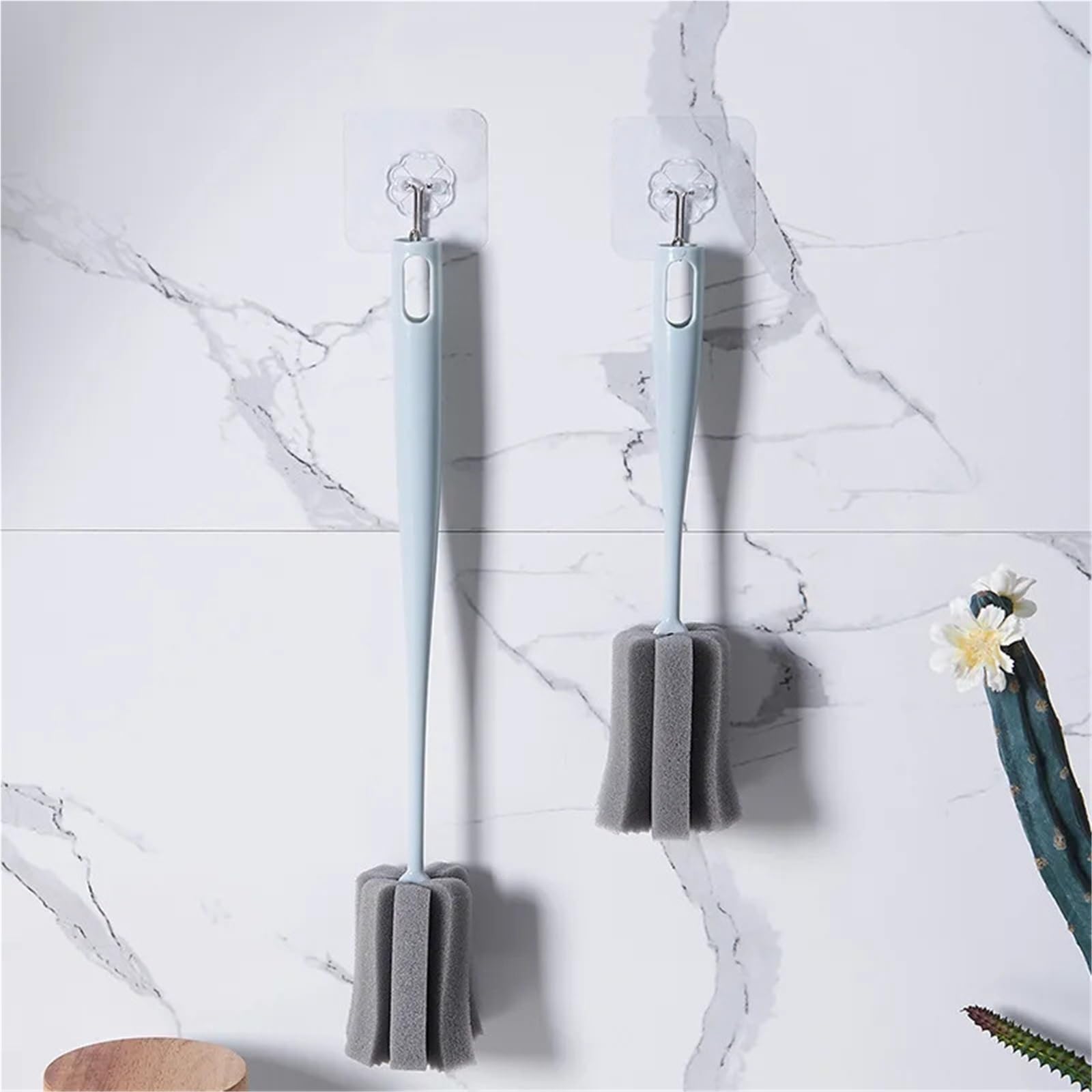 Scovolino per Bottiglie Spazzola in spugna morbida Bottiglia con manico lungo Tazza d'acqua Strumento for la pulizia della cucina Articoli for(35cm blue)