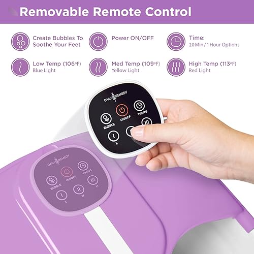 Miniatura 2 de DAILY REMEDY Spa plegable para baño de pies con calor y masaje 3 ajustes de calentador piedra pómez chorros de burbujas y 16 rodillos no motorizados