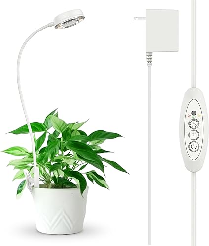 SANSI Luz de cultivo para plantas de interior, lámpara LED de espectro completo con clip con atenuador de 4 niveles, temporizador de