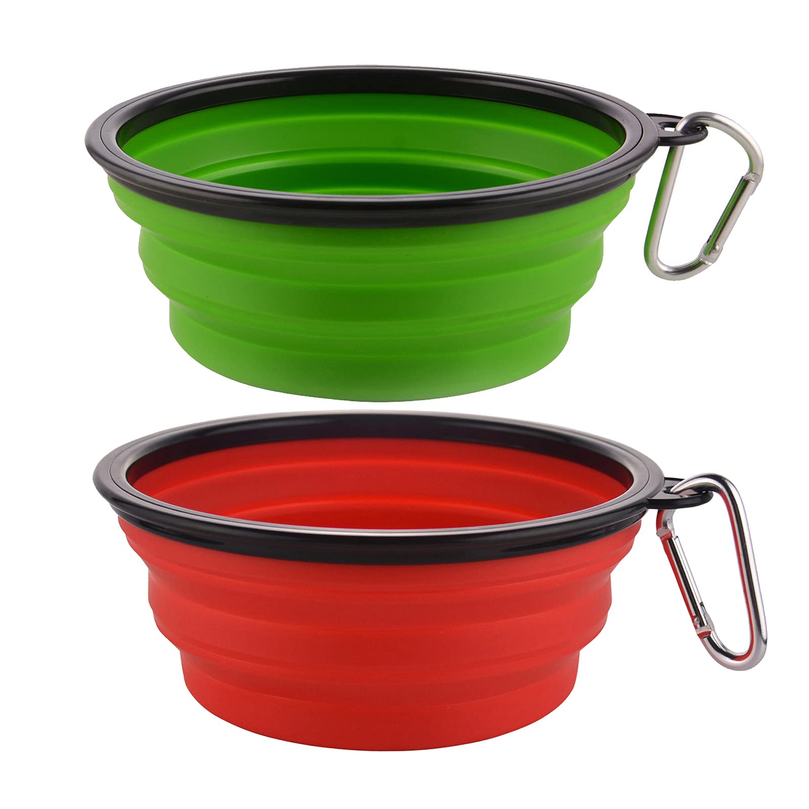 Guardians Große, zusammenklappbare Hundenäpfe, 963 ml, Reise-Wassernapf, tragbar, faltbar, mit Karabinerhaken, 2 Stück (grün + rot)