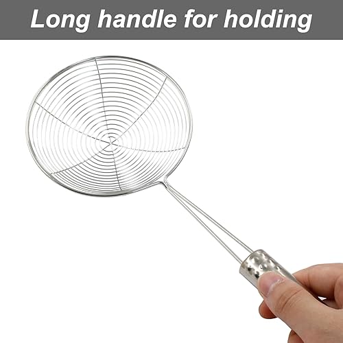 Miniatura 7 de LDEXIN Colador de araña de acero inoxidable de 4.7 pulgadas para freír y cocinar, cuchara asiática con mango largo, 11.8 pulgadas de largo