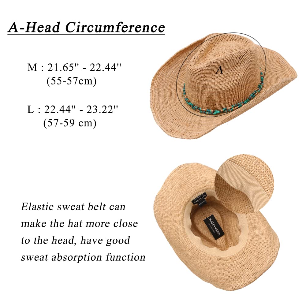 NAMANANA Raffia Straw Cowboy Hat,Women Men Crocheted Summer
