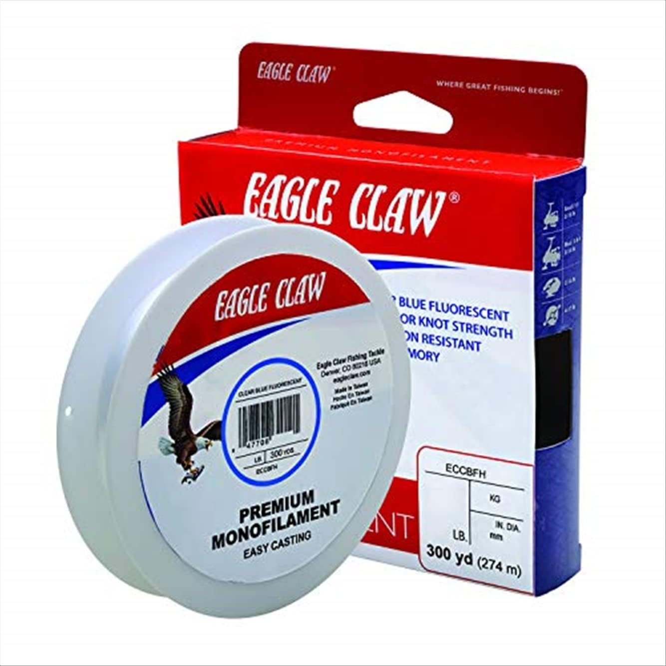 Eagle Claw Easy Cast Fluorescent Fishing Line, Test, Premium Monofilament, 300yds
