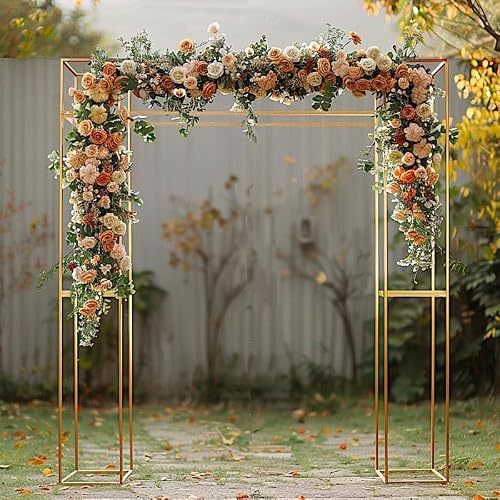 Balsa Circle 7.5 feet Gold Metal 3D Rectangular Backdrop Stand Floral Display Open Frame Rectangle Stand Wedding Arch Party Events Reception Home Decorations - Thumbnail 5
