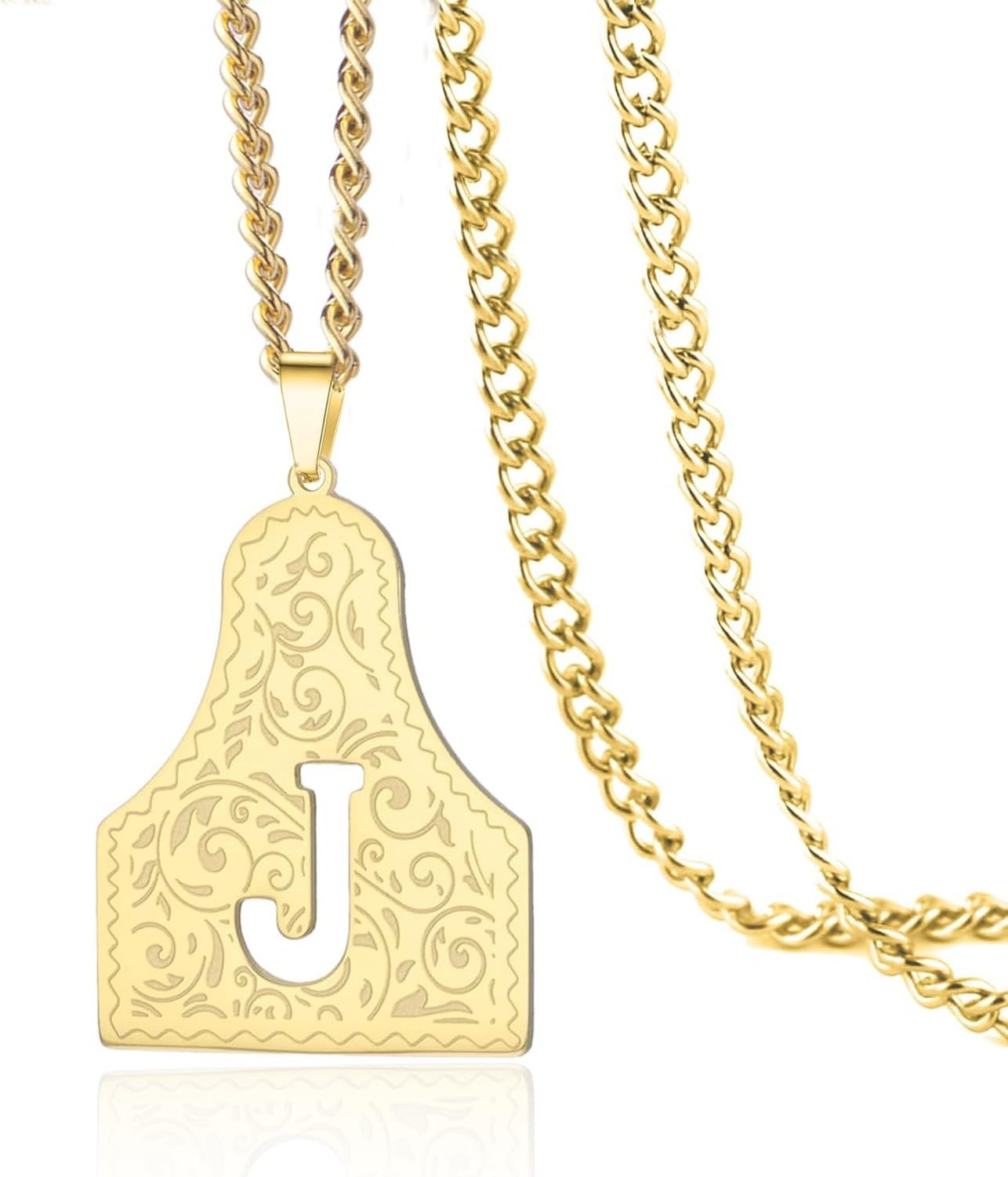 GYFGRTQ Cow Tag Initial Necklace for Women Men Stainless Steel Retro Western Cowboy Cowgirl Jewellery Hippie Gift, Gold