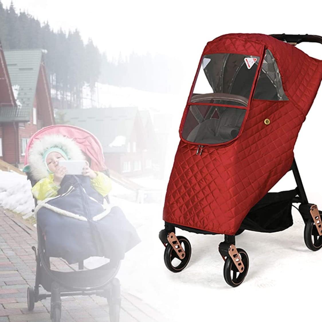 Winter Baby Stroller Cover, Universal Stroller Windshield Rain Cover to Keep Warm in Winter, Baby Travel Weather Shield Stroller Cover for Pushchair (red) Rain Wind Covers