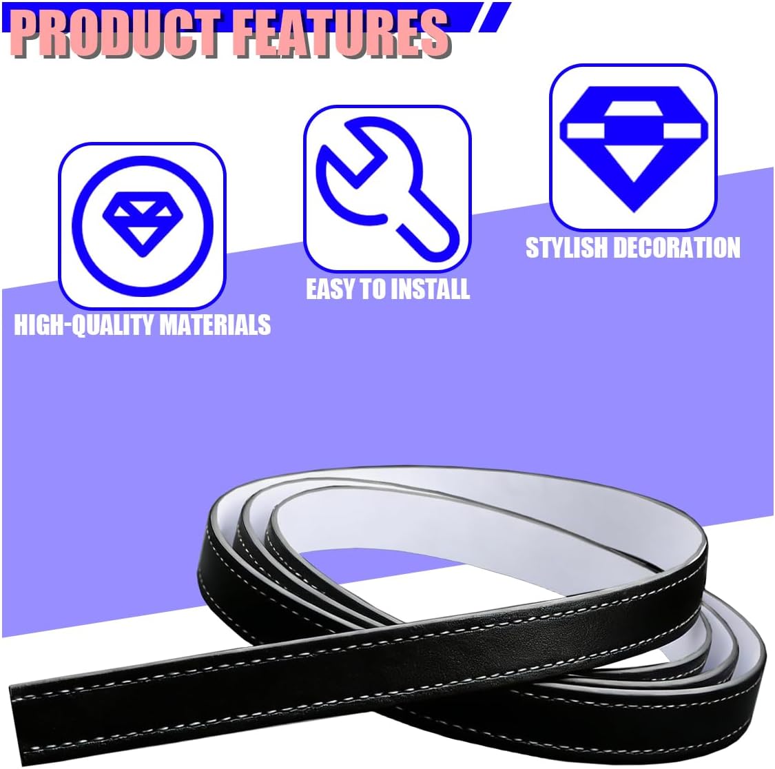Car Interior Trim Strips, 3.28FT Leather Automotive Dashboard Gap Fillers Decorative Line Strips, Universal Flexible Stitching Vehicle Interior Seam Trim Sticker for SUV Truck (White) image 4