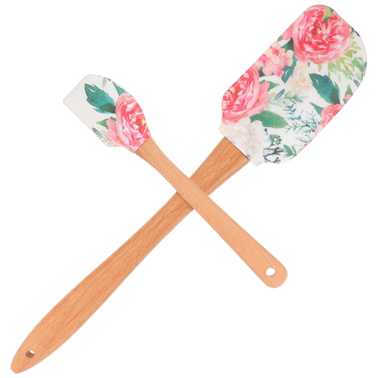VOSAREA Silicone Spatula for Baking - Heat Resistant Rubber Spatula with Wooden Handle - Non-Stick Cream Butter Scraper for Cake Mixing, Cooking & Kitchen Decor (Floral Pattern)