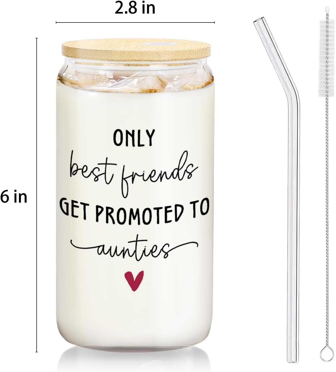 Only The Best Friends Get Promoted To Auntie Glass Cup,Pregnancy Announcement For Best Friend Coffee Can Glass With Lid And Straws 14oz,To Be Auntie Gift,Best New Aunt Gifts - Image 5