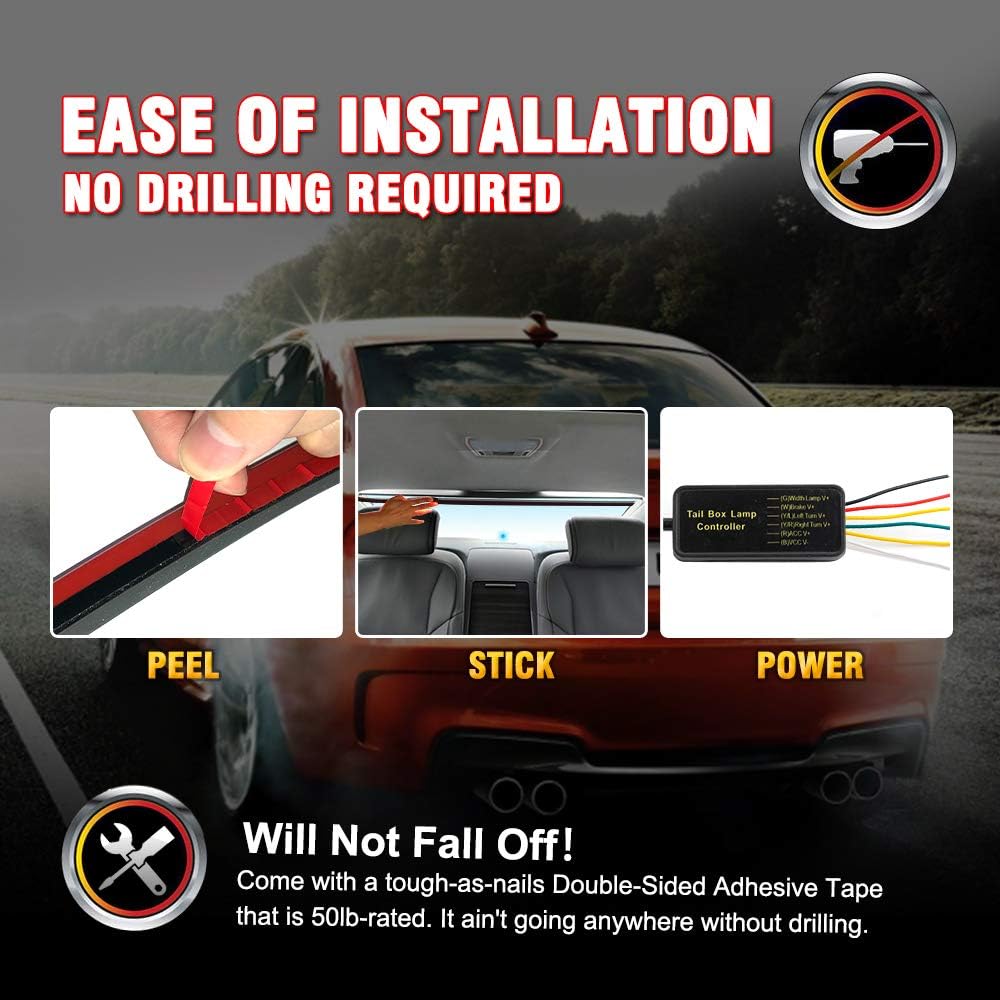 MIHAZ 5-Function Universal LED Third Brake Light - 40" 3rd Brake Light Bar Sequential Turn Signals, Brake, Running, Double Flash for Vehicle Jeep Pickup Truck VAN RV SUV Bus Cargo DC12V