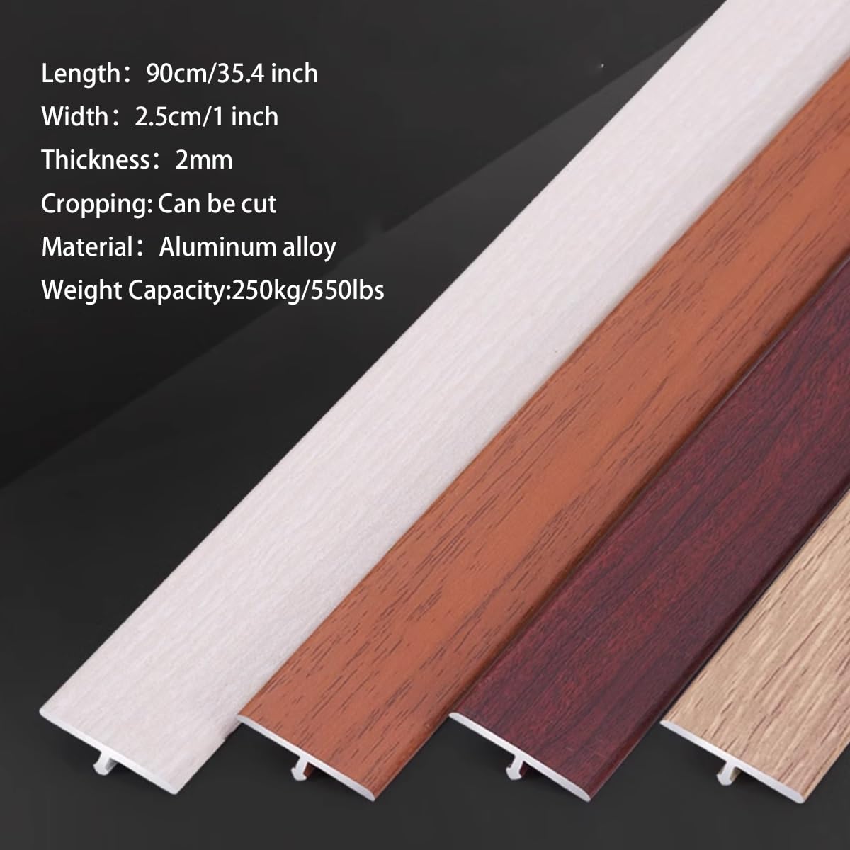 Alu Übergangsschiene, T-Profil Bodenübergangsstreifen 25mm, Ausgleichsprofil für Laminat-Parkettböden, Bodenlücke Flacher Trennstreifen 90cm Bodenleiste Abdeckleiste für Holz Zu Fliesen (Color : Wood