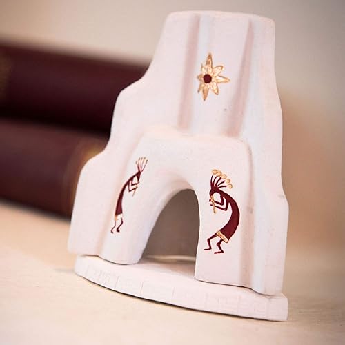Miniatura 6 de Incienso de Santa Fe - Chimenea de esquina blanca estilo suroeste con Kokopelli pintado a mano en rojo español con detalles dorados, quemador de