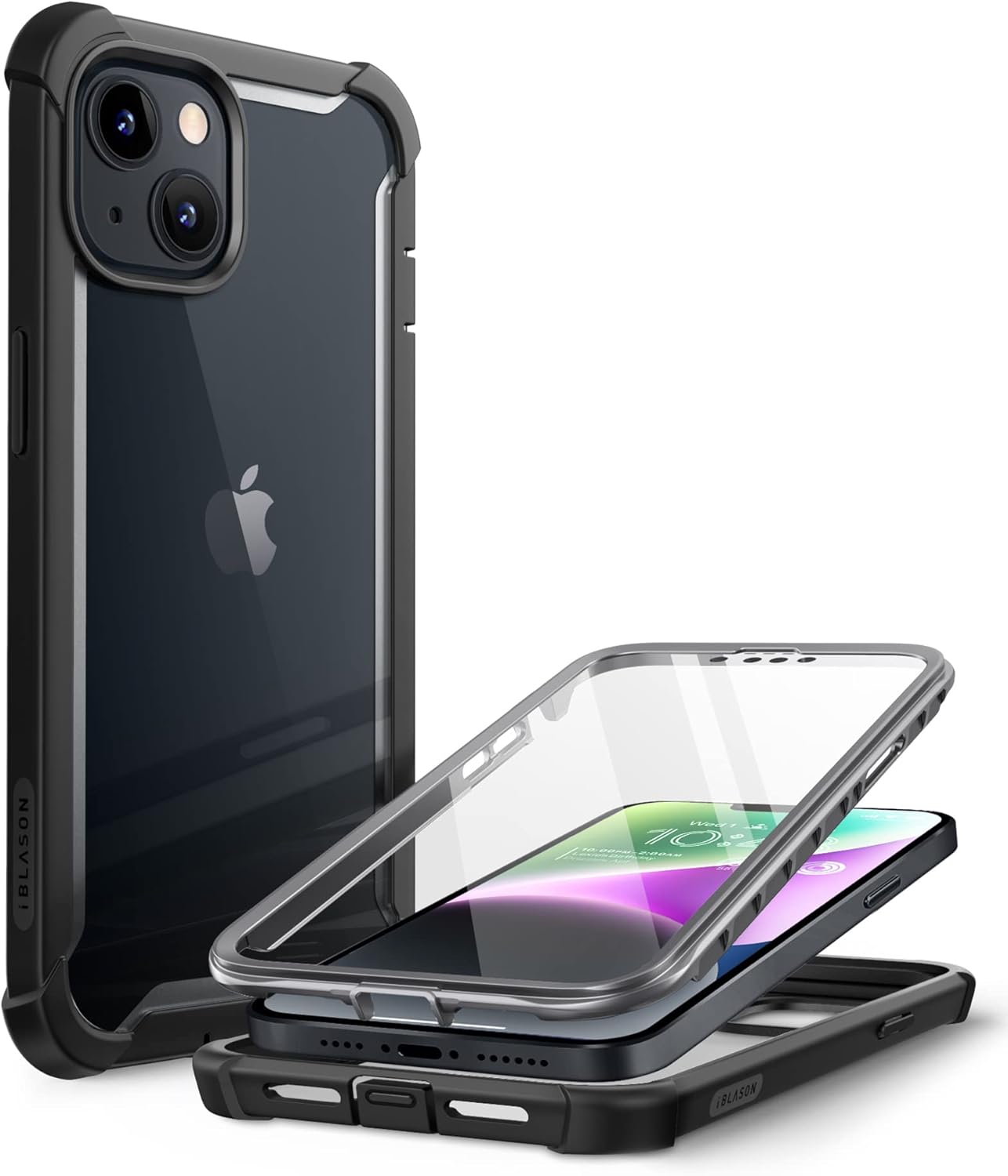 i-Blason Ares Designed for iPhone 14 Plus Case 6.7 inch (2022 Release), Dual Layer Rugged Clear Bumper Case with Built-in Screen Protector (Black)