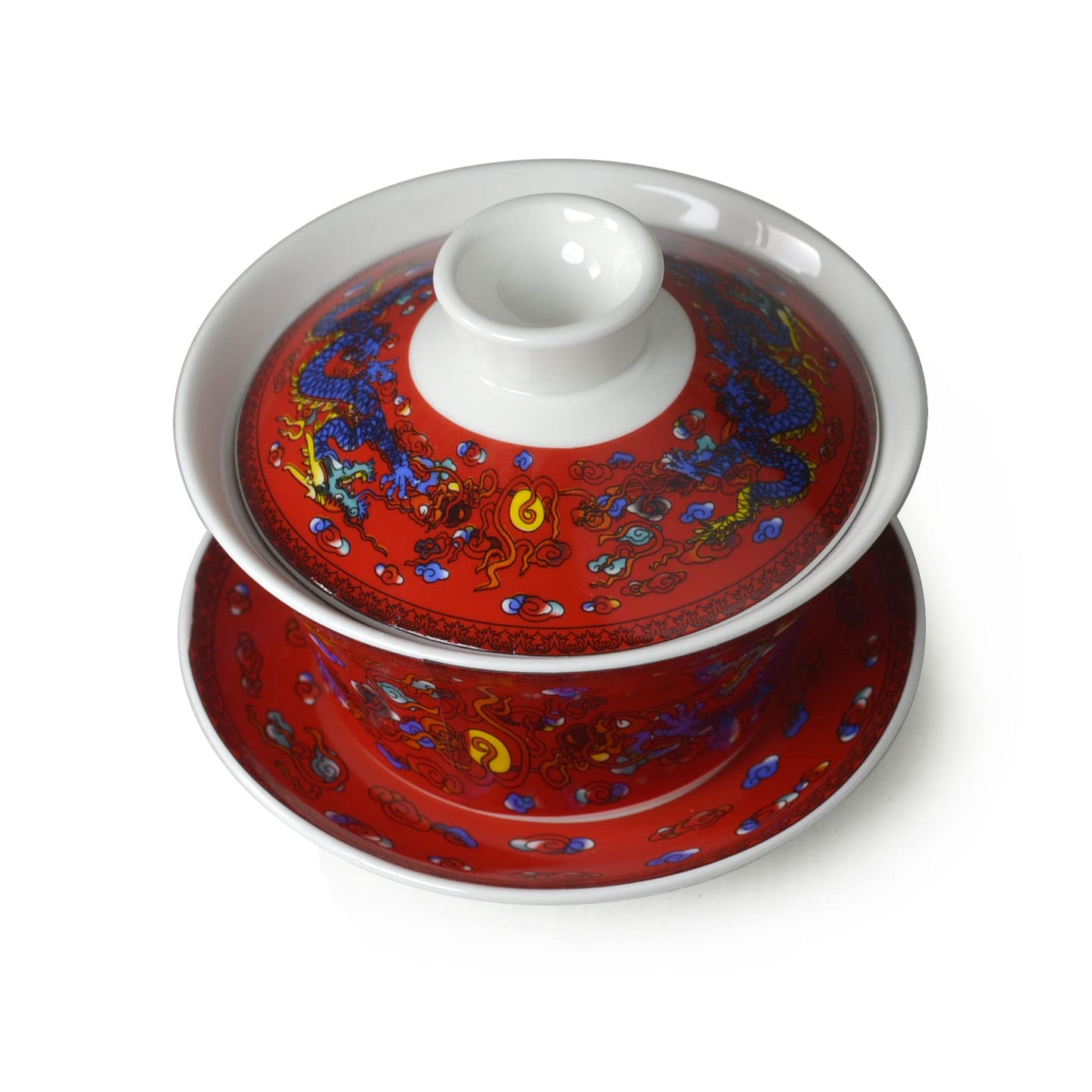 Zestaw filiżanek do herbaty Gaiwan 7oz Teacups Tureen Chinese Dargon Sancai Cover Bowl Gongfu Tea Cup Set (Red)