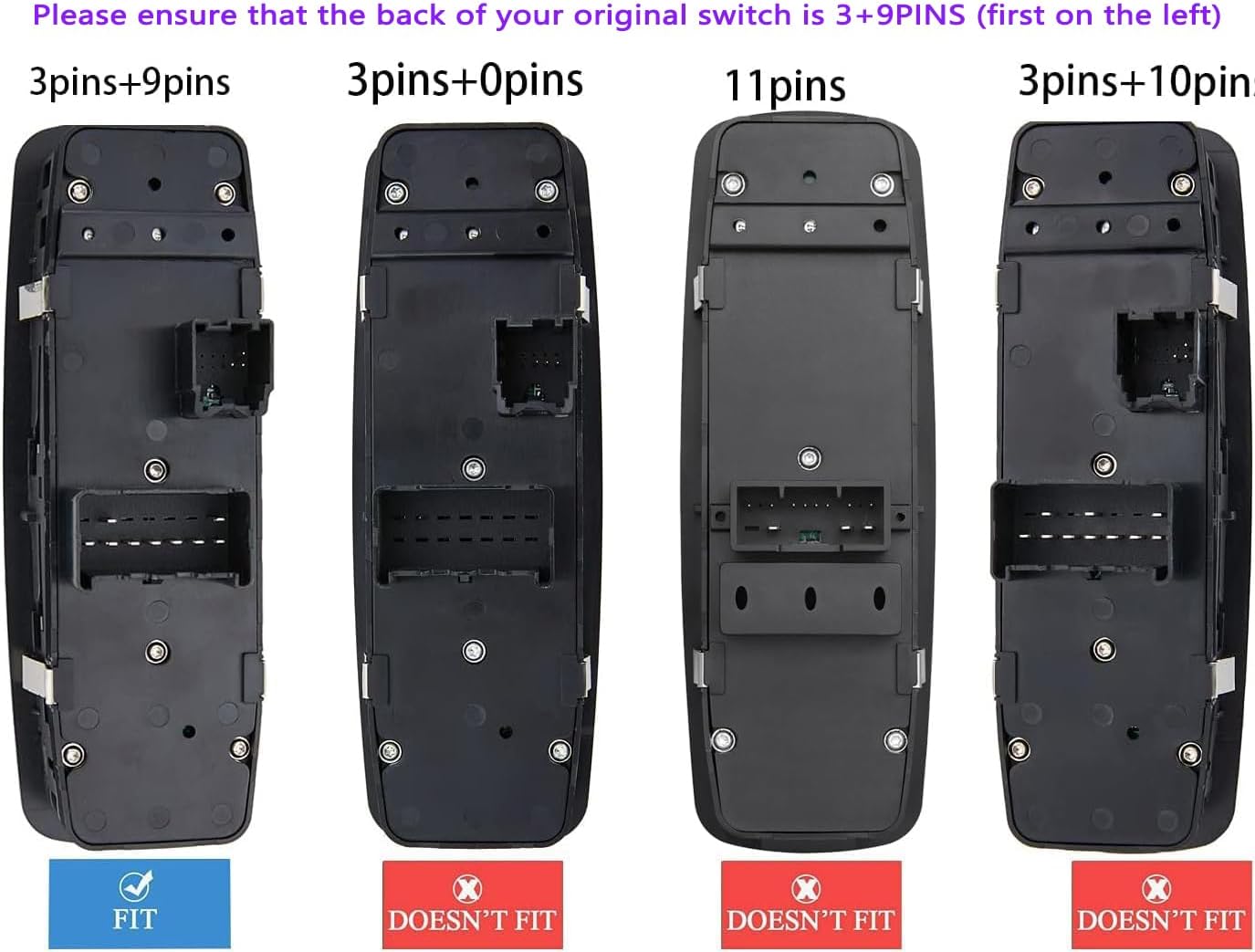 3+9 Metal Pins Check Required.Power Window Switch fits for 2012-2015 Dodge Grand Caravan,Chrysler Town &Country.13-15 Ram 1500 2500 3500 Driver Side Control switches OE:68110866AB(Green Led)