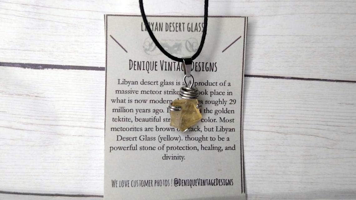 Genuine Raw Libyan Desert Glass Pendant in a Wire Prong Setting-Stainless Steel-Sterling Silver-Copper-Bronze-14K Gold or Rose Gold- Necklace or Choker-Czech Moldavite, W/Cert. Of Authenticity