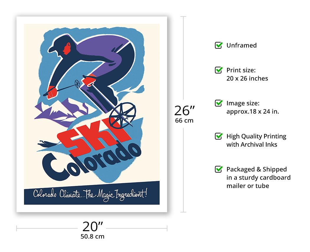 Ski Colorado - Colorado Climate... The Magic Ingredient - Downhill Skier - Poster Viaggio c.1955 - Stampa d'Arte 51 x 66cm