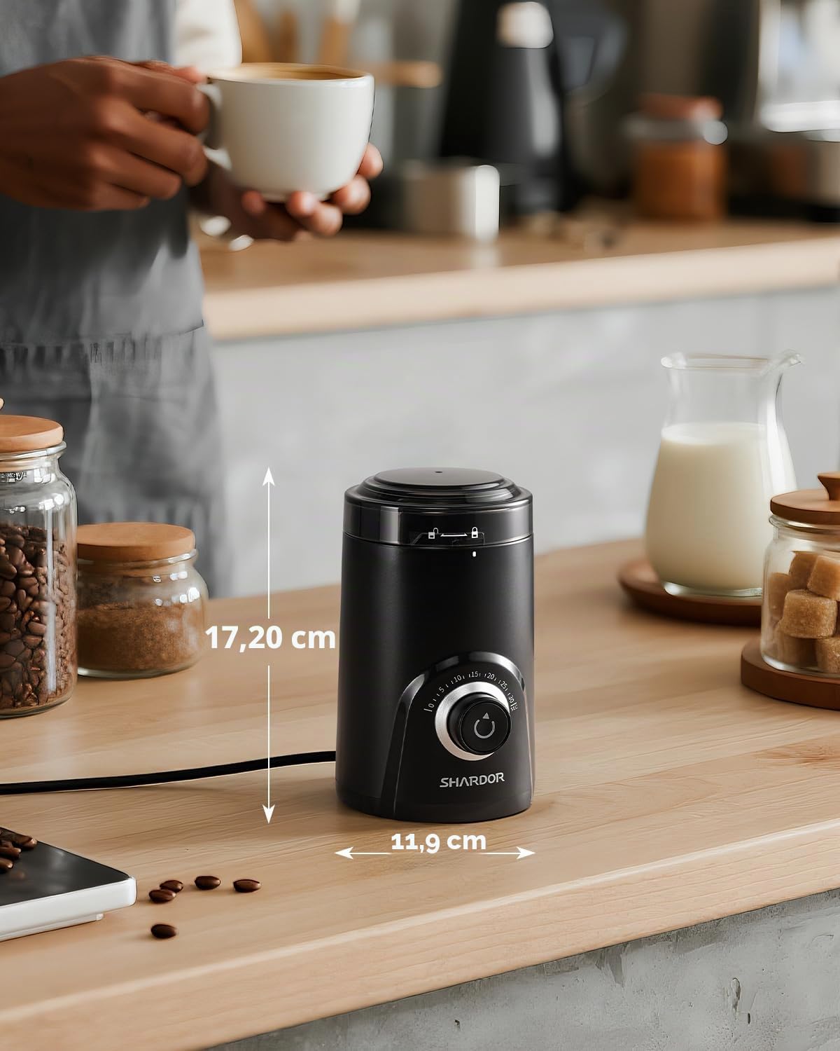 SHARDOR Molinillo de café eléctrico, molinillo de especias de gran capacidad de 70 g con perilla de sincronización visual para una molienda precisa, molinillo silencioso de granos de café para