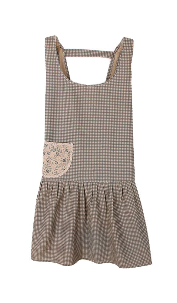 Aiklin Women's Stylish Small Check Pattern Cooking Apron For Mother's Day Gift (Dark Blue)