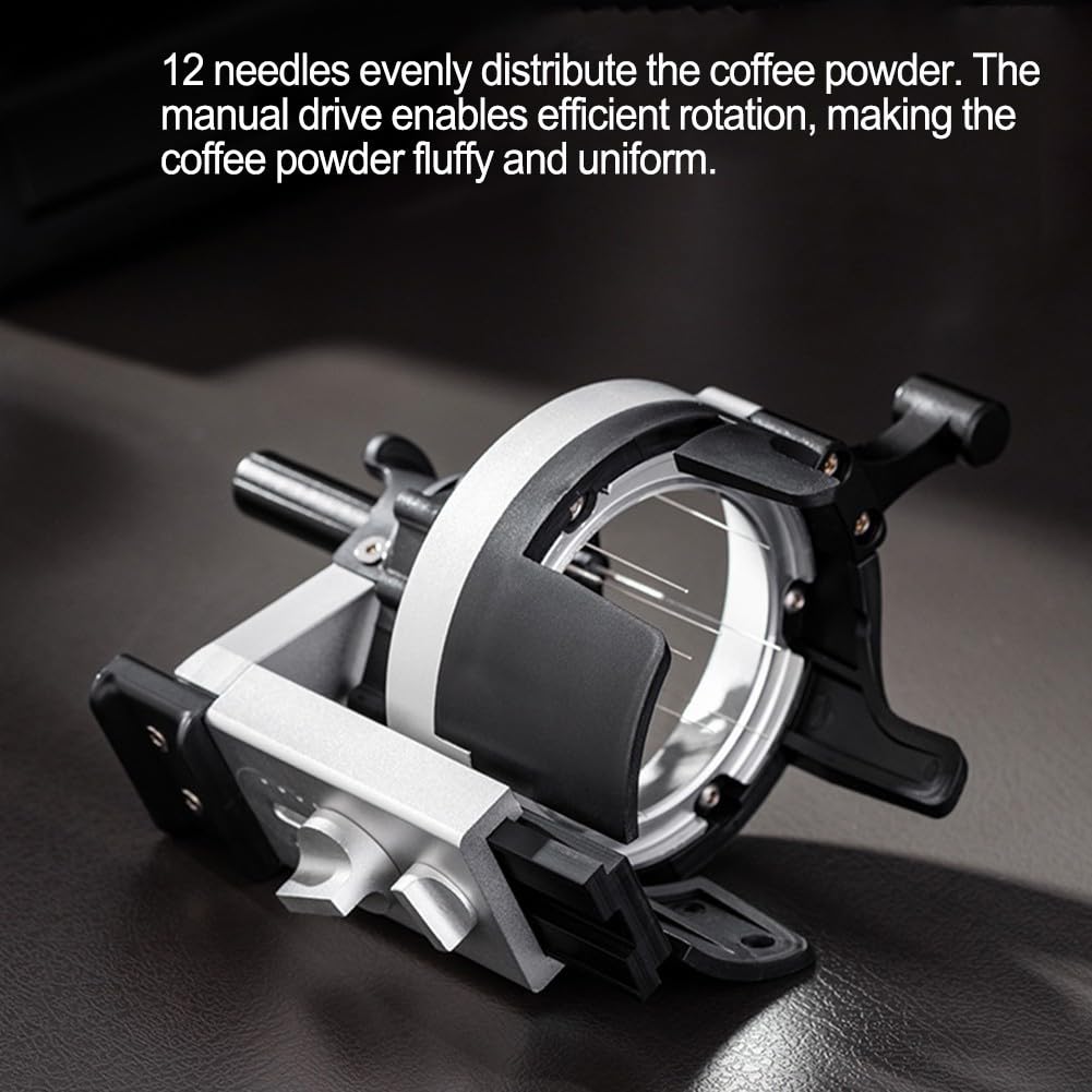 Herramienta de distribución de espresso con 12 agujas para agitador wdt, distribuidor de café de profundidad ajustable para portafiltro de 58 mm para accesorios de barista, aleación de aluminio, negro