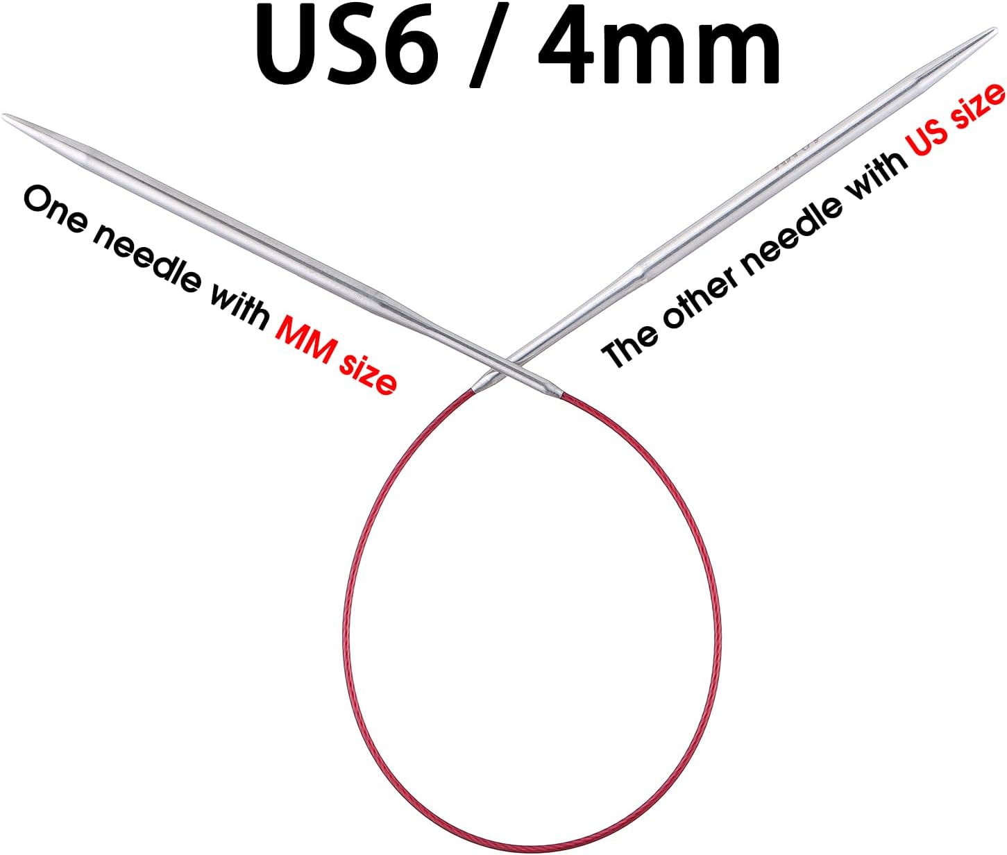 Circular Knitting Needles 16 inch (40cm) - US Size 6 (4mm) Stainless Steel Round Knitting Needles for Hats, Socks & Baby Booties