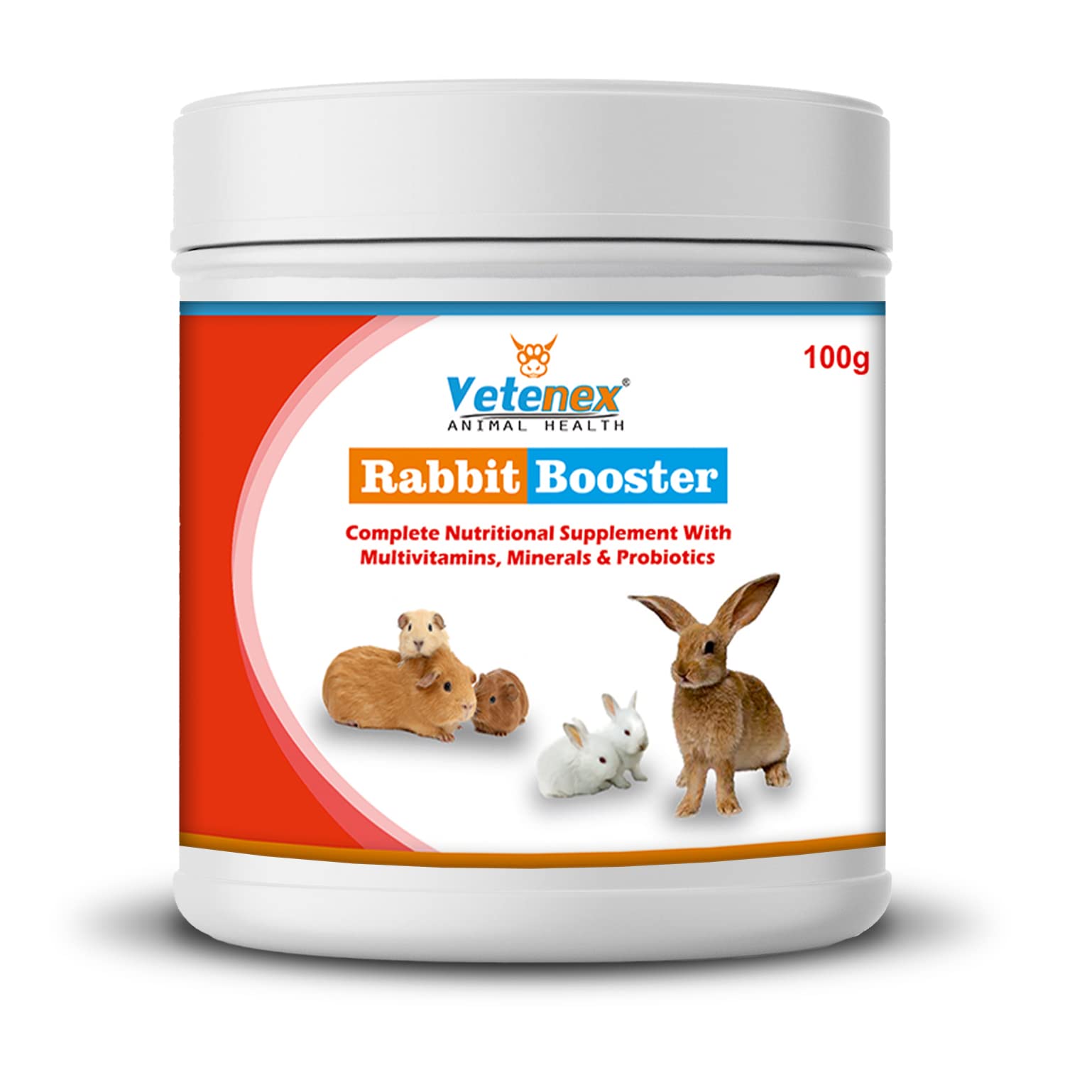 Rabbit Booster - Complete Nutritional Supplement with Multivitamins, Minerals & Probiotics for Rabbit, Guinea Pig & Hamsters - 100g