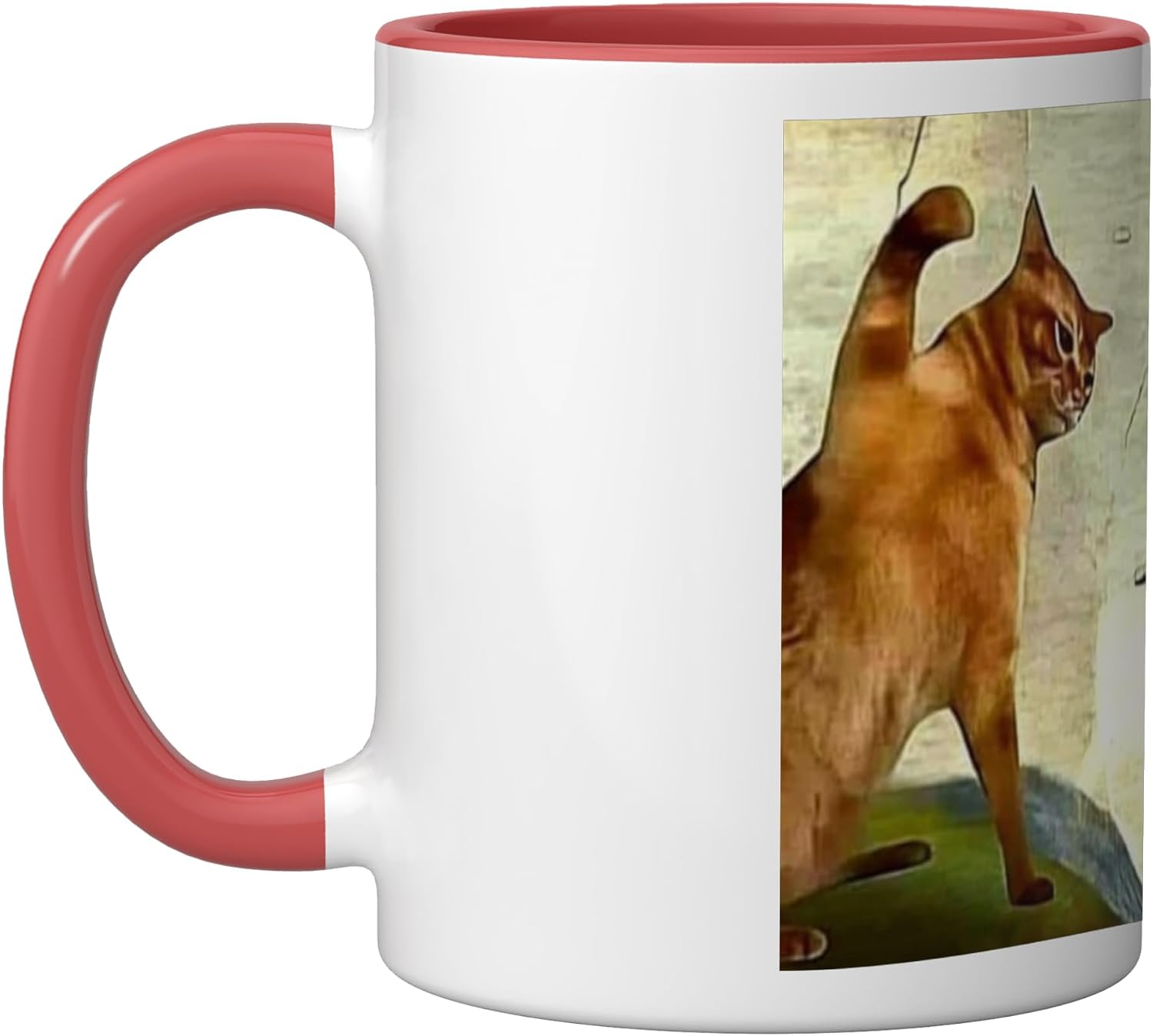 Oil Painting Cat Meme Funny Viral Internet Ceramic Mug, Red/White, 15oz image 5