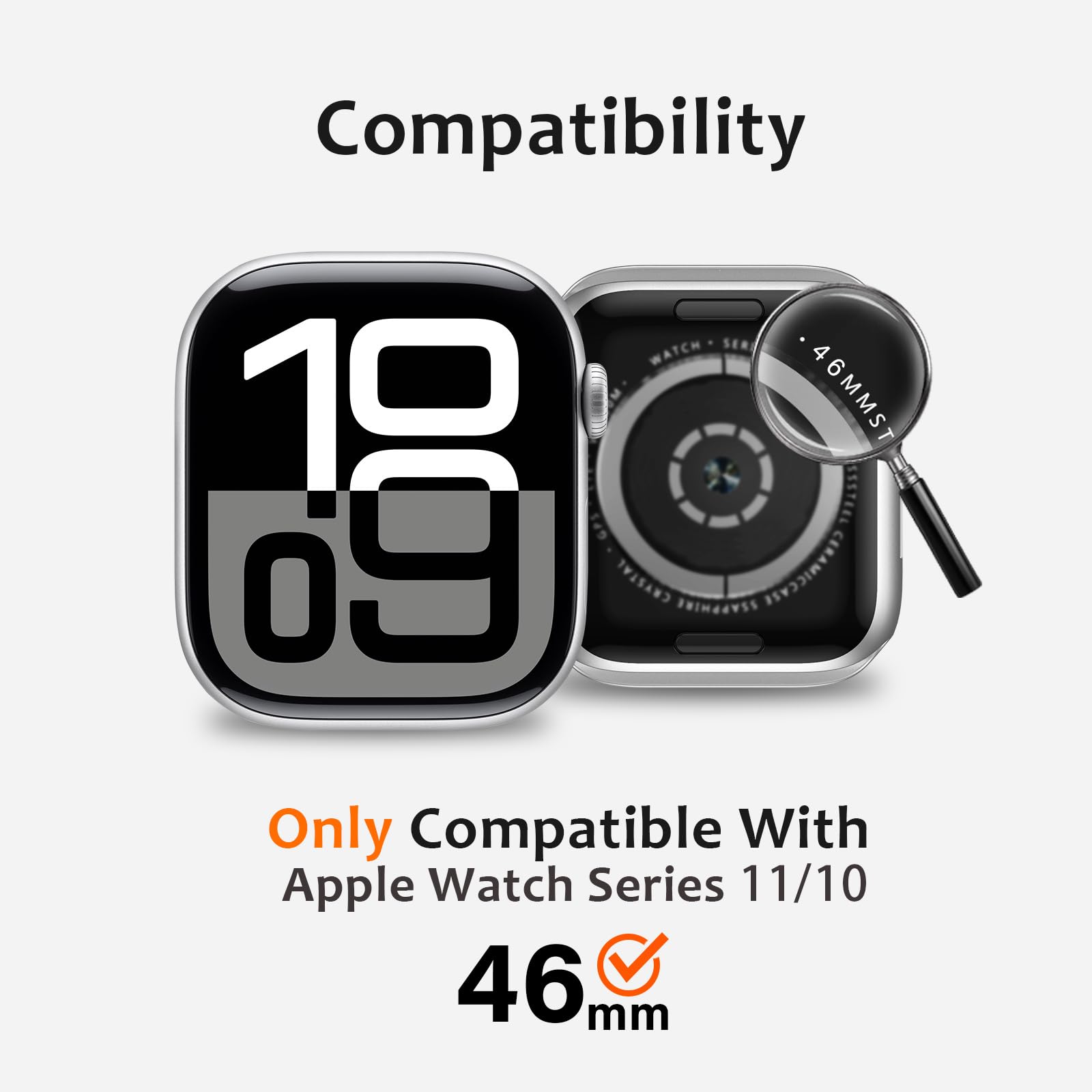 Amizee Metall Hülle Kompatibel für Apple Watch Series 11/10 46mm mit Displayschutz, Gerade Kante Ultradünn Kratzfeste mit Rückseite Schutzhülle für iWatch 46mm, Titanstahl