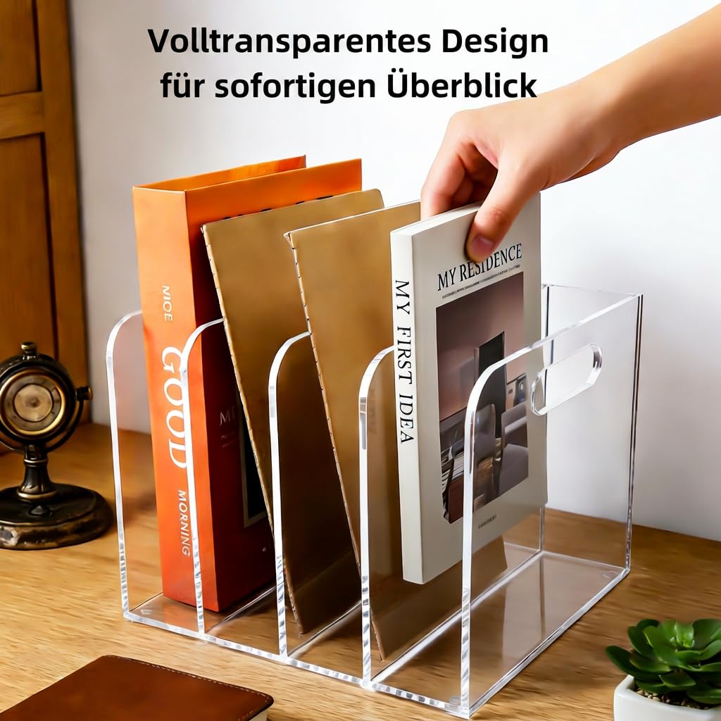 Acryl Zeitschriftenhalter 4 Fächer, Vertikal Schreibtisch-Organizer
