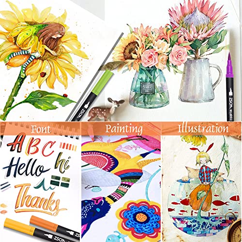 Zscm 32 Colors Duo Tip Brush Markers Art Pen Set, Artist Fine And Brush Tip Colored Pens, For Kids Adult Coloring Books Christmas Cards Drawing, Note Taking Lettering Calligraphy Bullet Journaling #TOP6