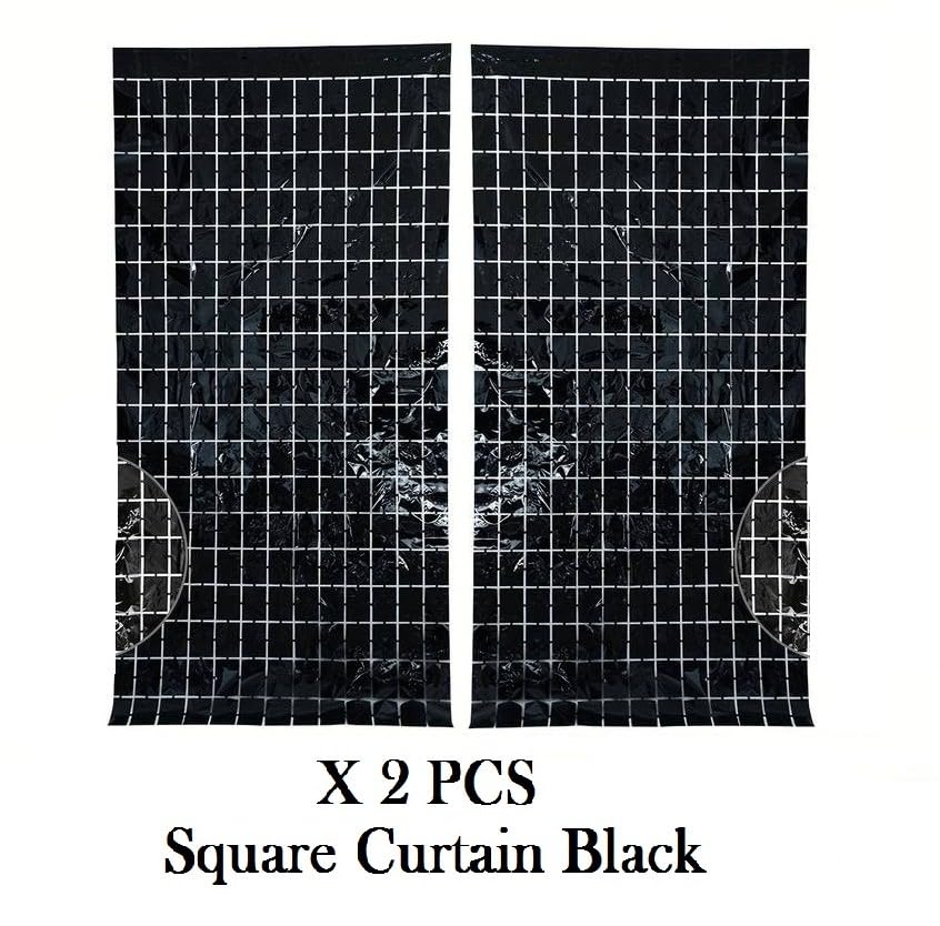 Image of AMFIN (Pack of 2) Square Foil Curtains for Birthday Decoration Photo Booth Props Backdrop Baby Shower Bachelorette Party Decorations (Black)