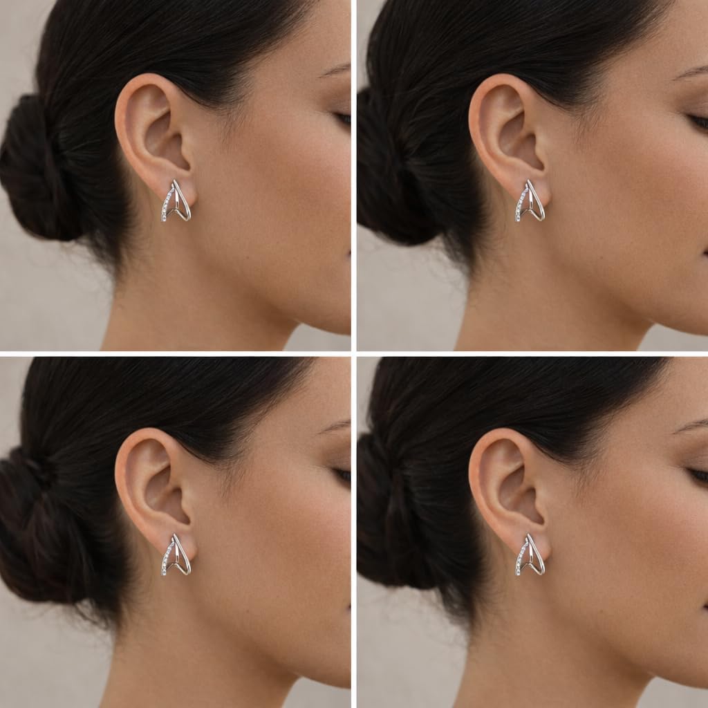 Gold/Silver Clip On Earrings for Women, Trendy 14K Gold Plated Sterling Silver X Shape Cubic Zirconia CZ Stud Earrings Dainty Minimalis Hypoallergenic Jewelry Gifts for Her - Image 3