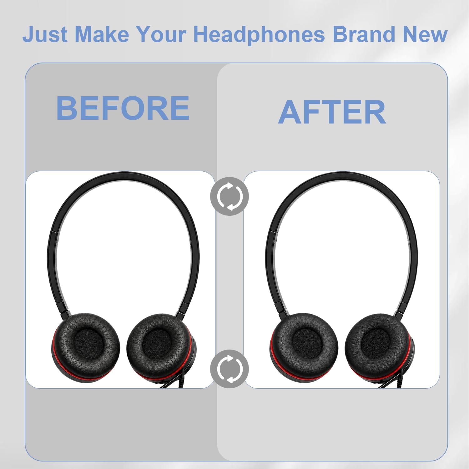 Almohadillas de repuesto para auriculares estéreo Jabra Evolve 20 30 40 65 con cable, cubierta de orejeras, cuero suave y almohadillas de espuma viscoelástica (no es compatible con Evolve2 30/Evolve2