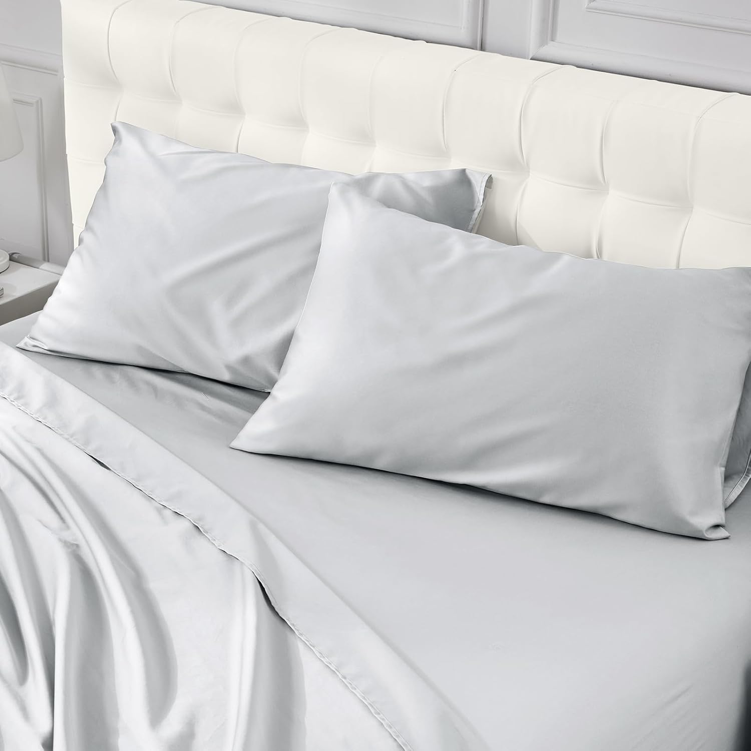 Warmstar 100% Cotton King Size Flat Sheet Only, 600 Thread Count Sateen Soft Breathable Durable King Flat Bed Sheet 1 Pcs,Grey