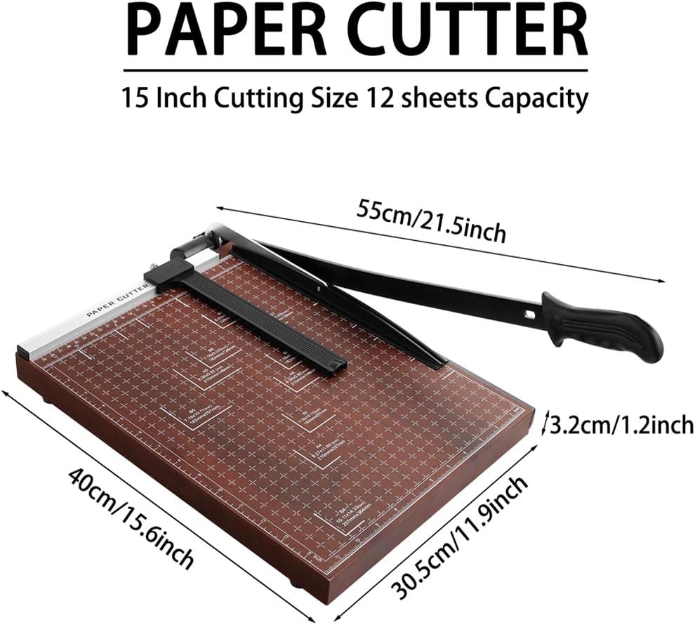 Professional Paper Trimmers, 15 Inch Cut Length Paper Cutter Desk Tops Photo Guillotine Craft Machine for Standard Cutting of Paper, Christmas Card, Photos or Labels, 12 Sheet Capacity : Office Products