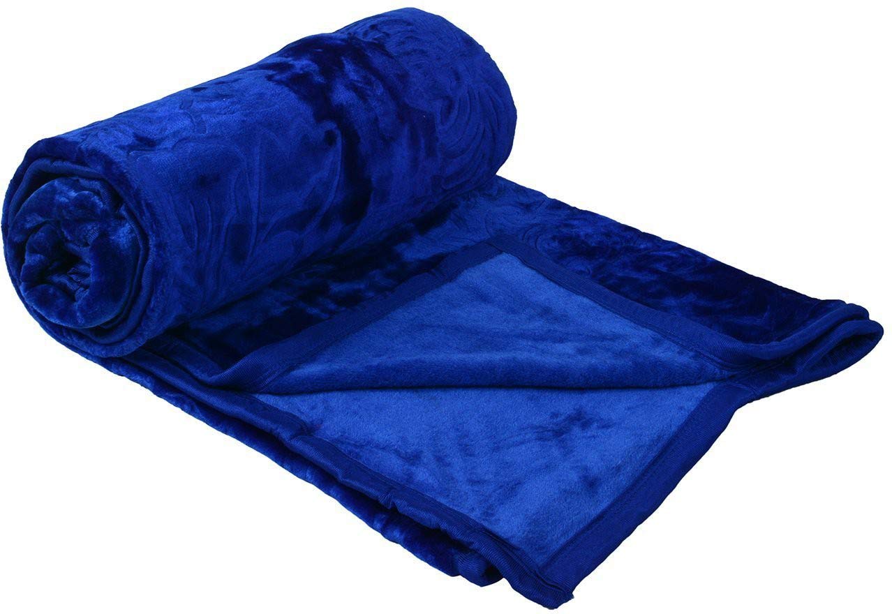 CHANGERS Embossed Blankets,Quilt,duvets,dohar Solid Colour Ultra Soft Floral Double Bed Heavy Mink Winter Blanket (Blue)-image-35