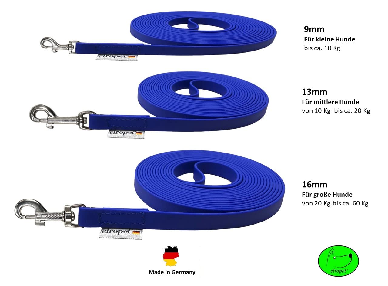 Schleppleine Biothane Hundeleine kleine Hunde/Hundeleine große Hunde Übungsleine Hundezubehör Blau (10m MIT Handschlaufe, 16mm (große Hunde))