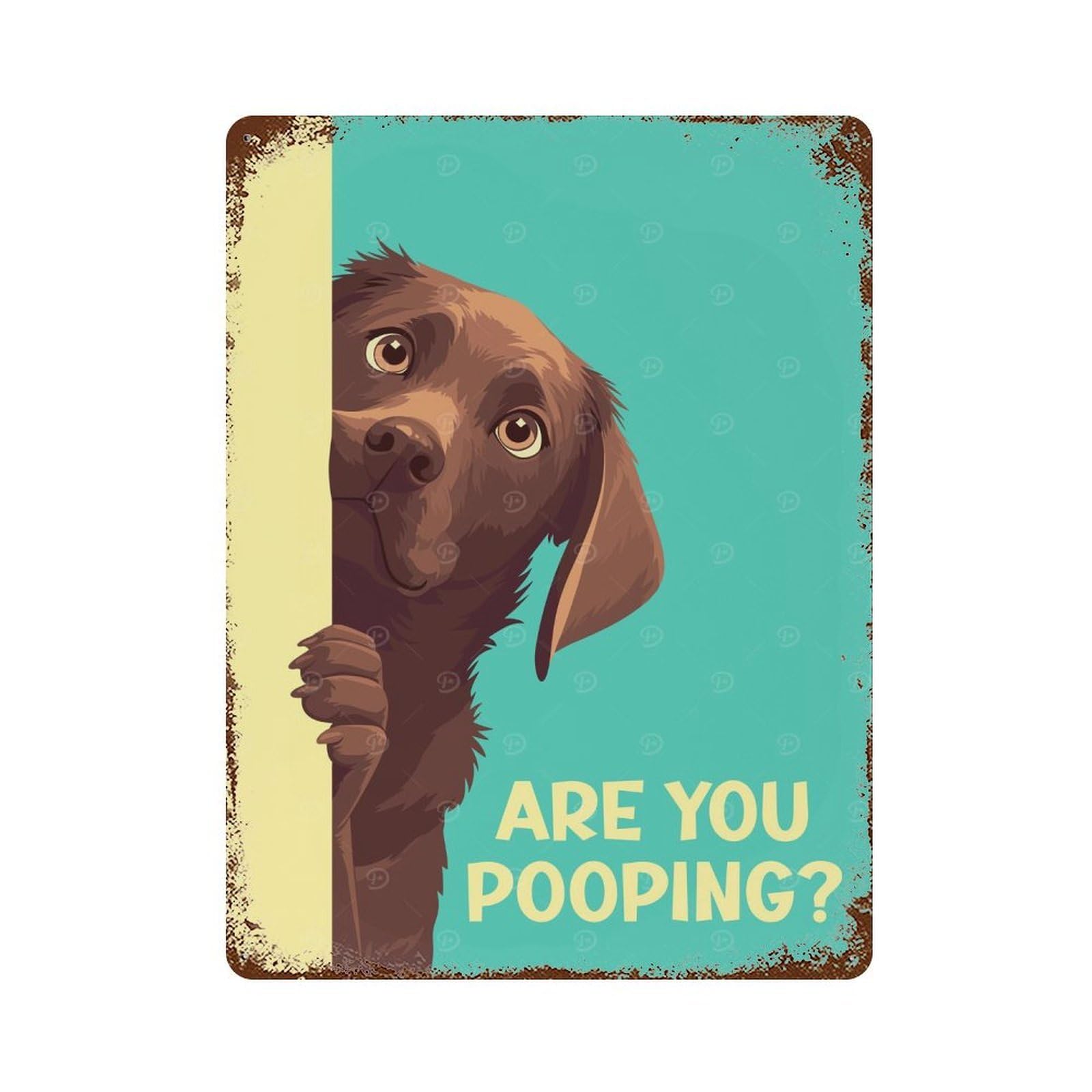 Brown Labrador Pooping Weathered Tin Sign 15.7"x11.8", Ideal for Shed, Workshop And Garage Wall Decor