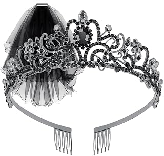 Tiara and Crown for Women Black Bride Veil Black Bridal Shower Supplies Bachelorette Party Decorations Birthday Gift Sets