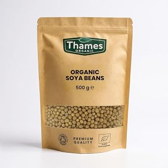 Organic SOYA Beans No Additives, No Preservatives, Raw, High Fibre, High Protein, Vegan, GMO-Free - Perfect for Plant-Based Recipes - Thames Organic 500g
