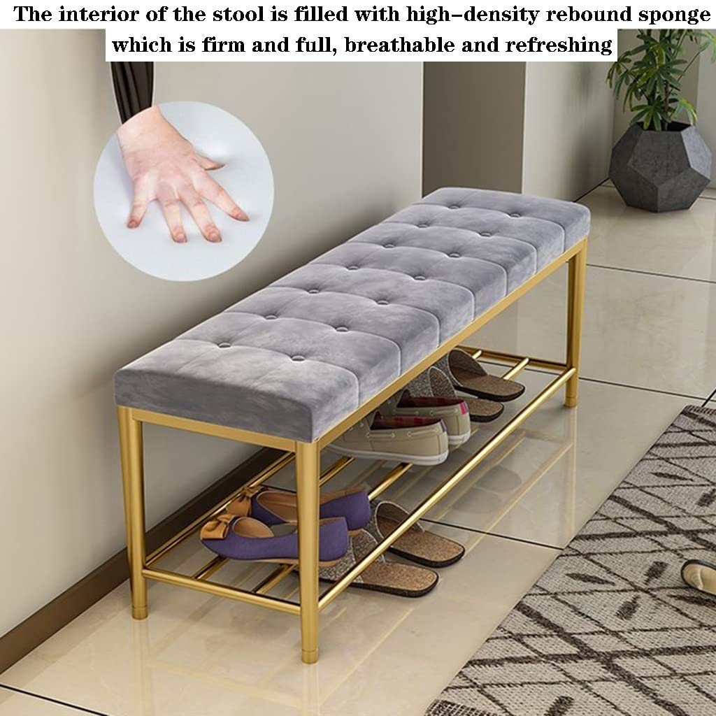 EsEntL 2-stufige Schuhregal-Bank, Aufbewahrungs-Eingangsbank mit Netzregalen, Metallsitz, Schuhregal-Bank für Flur, Wohnzimmer, Schrank, Schlafzimmer (Farbe: Grau, Größe: 120 x 20 x 45 cm)