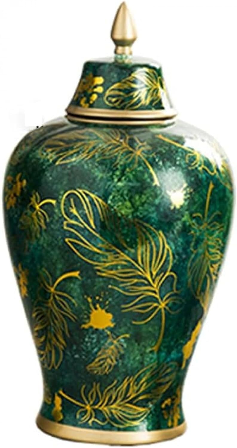 Bzgpmfud Grey Wolf Vase Desktop Ceramic Temple Jar Ancient Floral Ginger Porcelain China Ming Style Vases Decorative(,H34xw19cm)