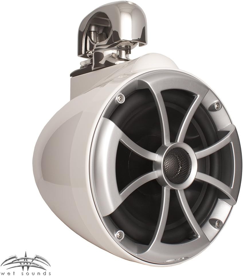 Wet Sounds ICON8W-SC 8" White Tower Speakers with Stainless Steel Swivel Clamps & SYN-DX2.3 1200 Watt Amplifier
