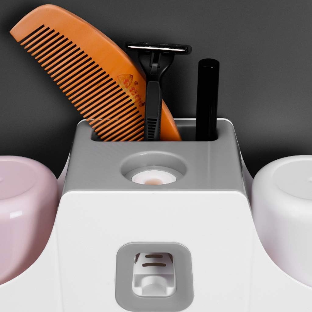 Toothbrush Holder Multifunctional Wall-Mounted and Toothpaste Squeezer Kit 3 Slots, Automatic Dispenser and 2 Cups