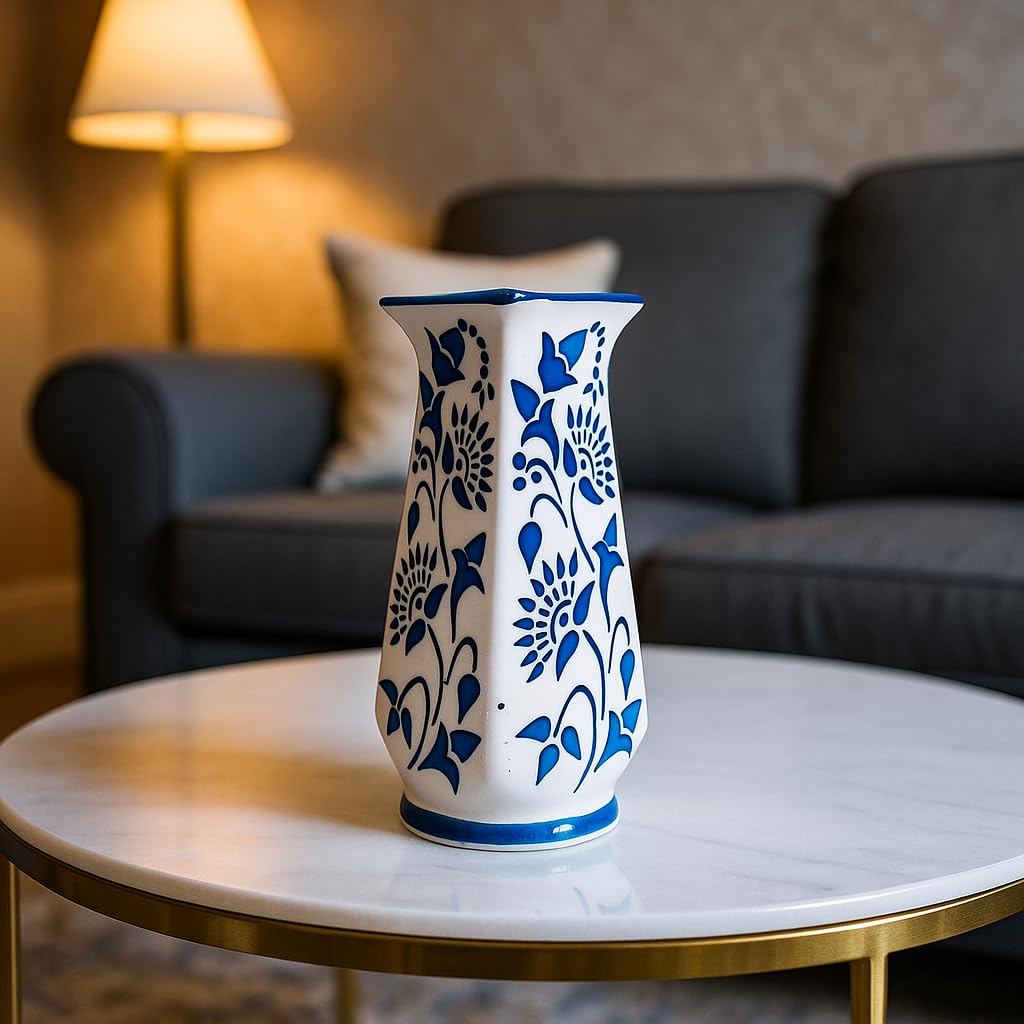 Ceramic Decorative Vase, White with Blue Floral Pattern, Traditional Design (Blue Floral)-image-10
