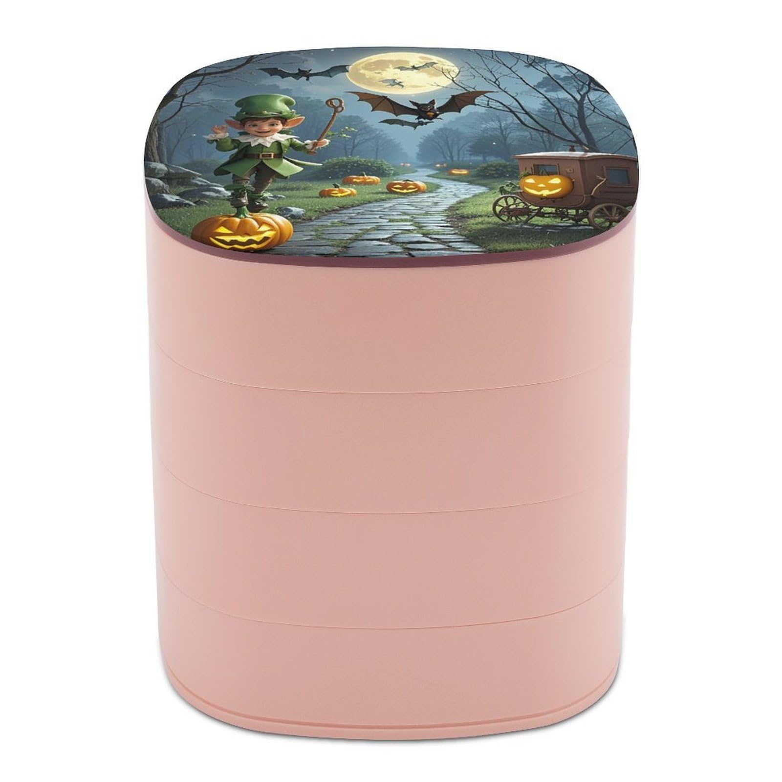 LZQPOEAS Elves And Bats Jewelry Box with Mirror 4-Layer Rotating Travel Jewelry Case Small Jewelry Organizer Portable Jewelry Storage Box Rings Stud Necklaces Earring Holder for Women