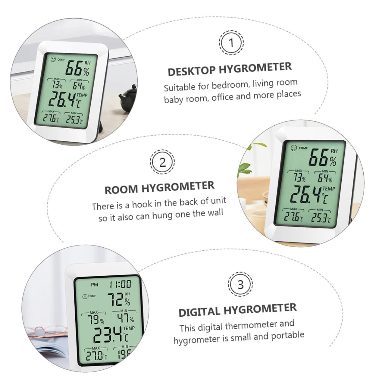 GANAZONO Termometro Igrometro Digitale da Interno Sensibile per Casa e Ufficio Monitor Temperatura e Umidità Preciso Design da Tavolo Parete Basso Consumo Energetico Senza Batteria Inclusa