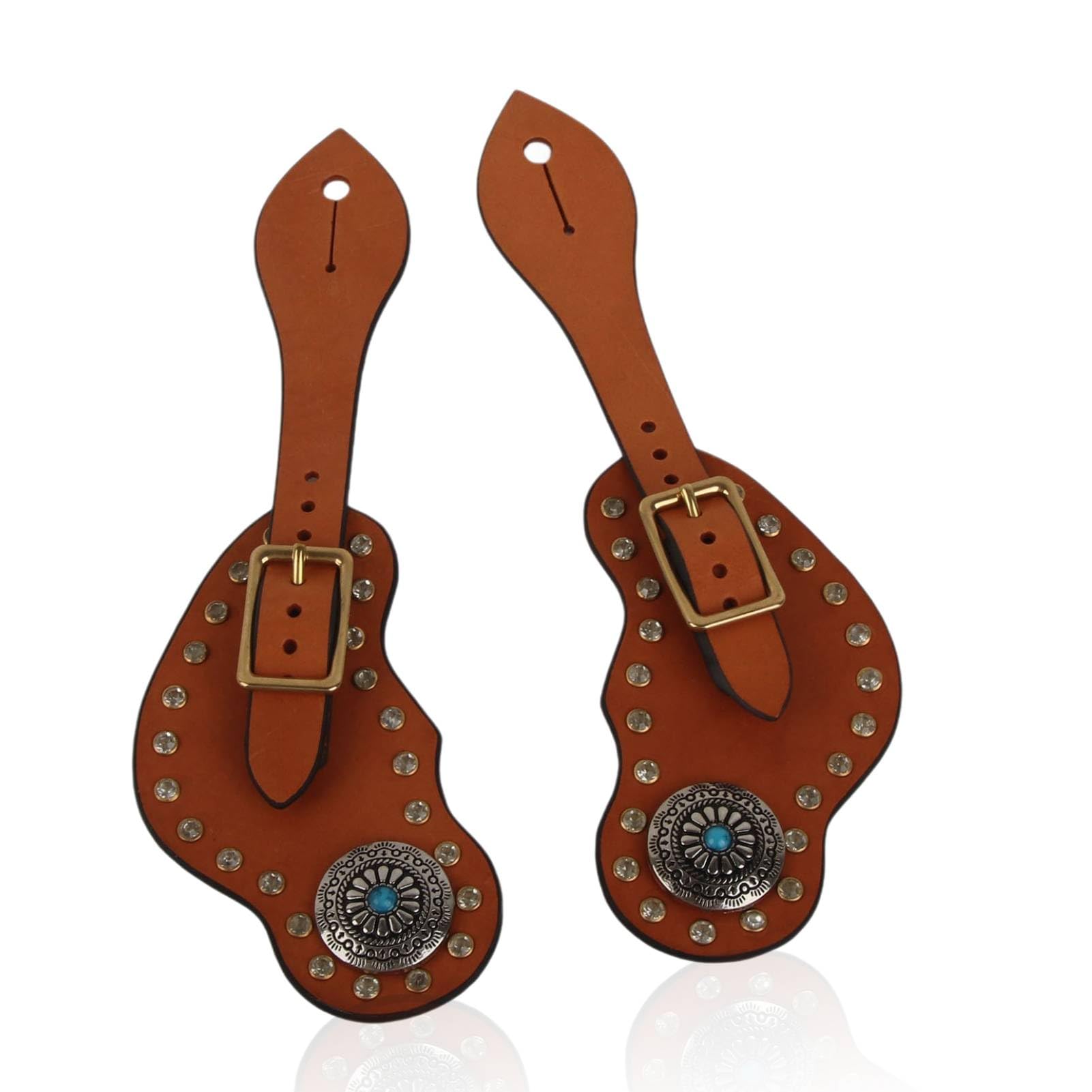 Leather Spur Straps for Horse Riders, 1 Pair Spur Strap,Leather Western Spur Straps for Cowboy Western Retro Horse Spur Strap with Buckle Men and Women's Boots Equipment,Brown